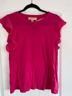Michael Kors Fuchsia Ruffle Sleeve Tee